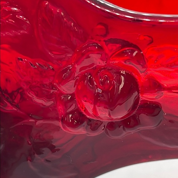 Fenton ruby cabbage with rose glass slipper. - Picture 6 of 9